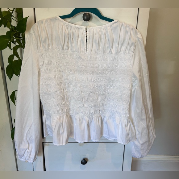Ann Taylor women’s NWT large white smocked long sleeve blouse - Picture 7 of 9